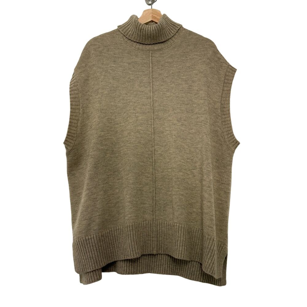 Larry Levine Oversized Sleeveless Beige Turtleneck Tunic Beige Sweater Large